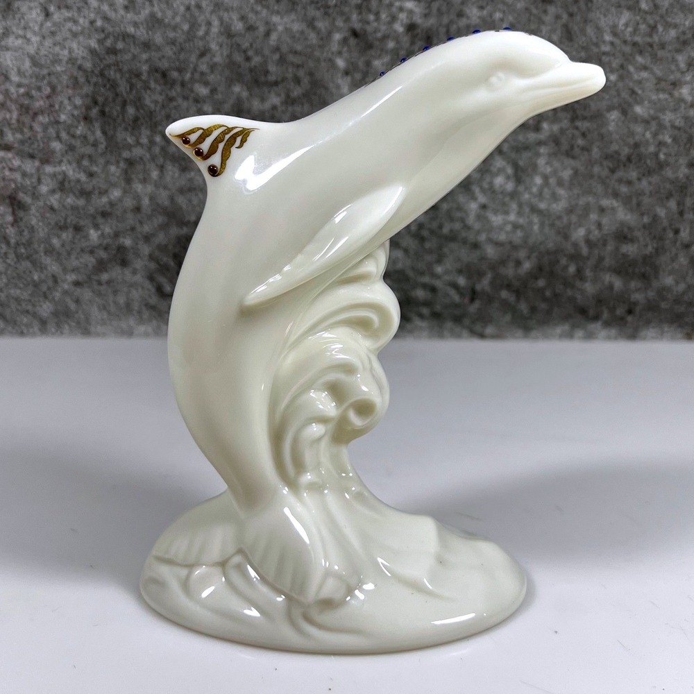 Lenox Dolphin 1993 Figurine Porcelain Wave Collection‎ Blue Gem Accents